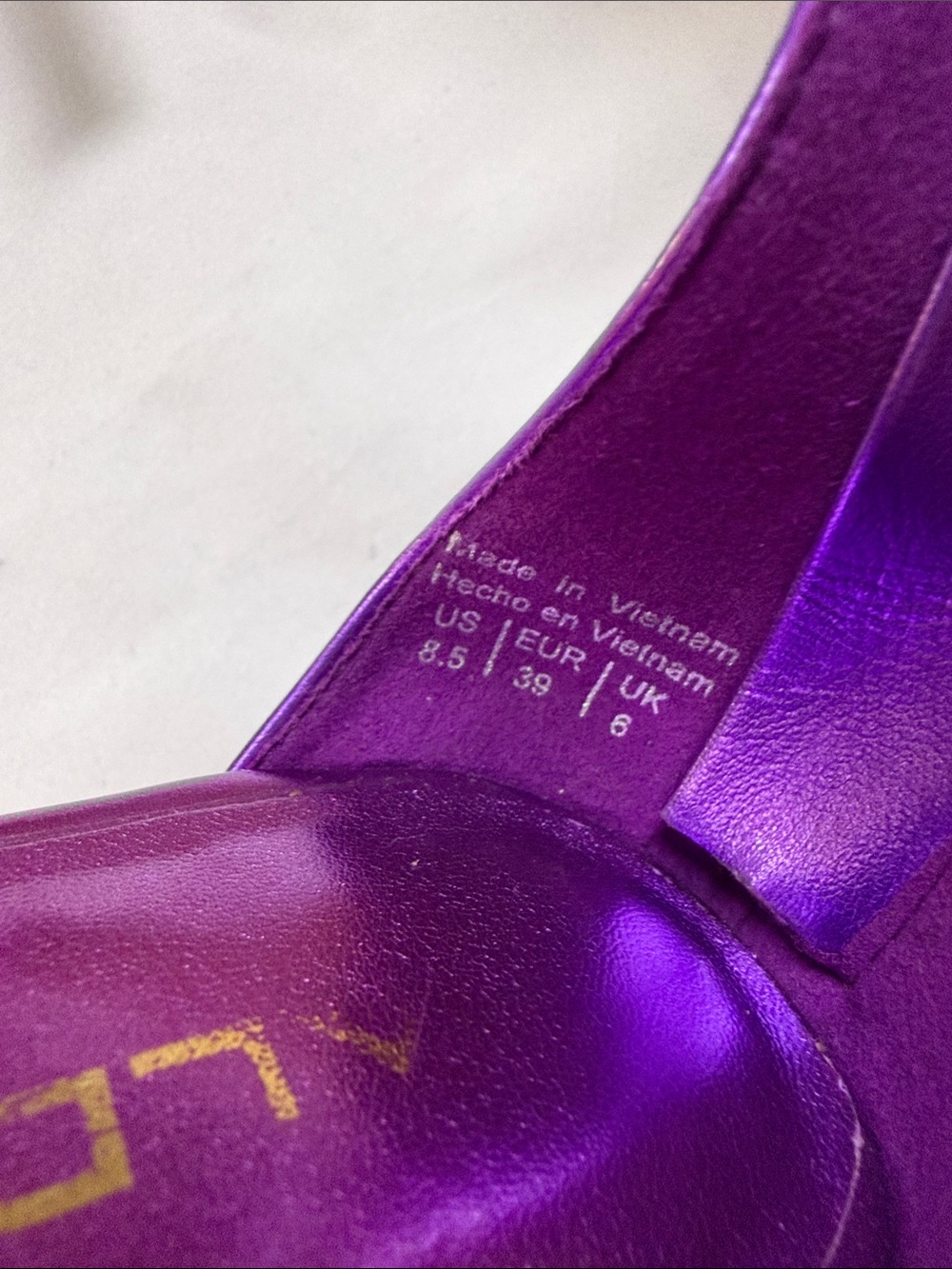Aldo Metallic Purple and Pink Ankle-Strap Stilettos with Gold Pointed Toe Cap - Picture 6 of 10